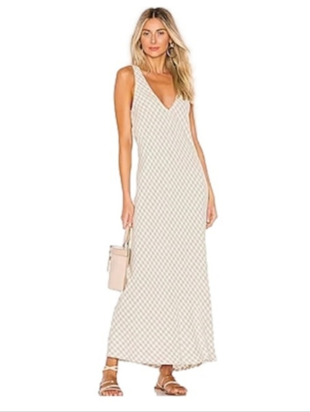 RACHEL PALLY Bias Sleeveless Tank Maxi Dress in Gingham Vneck, Size M